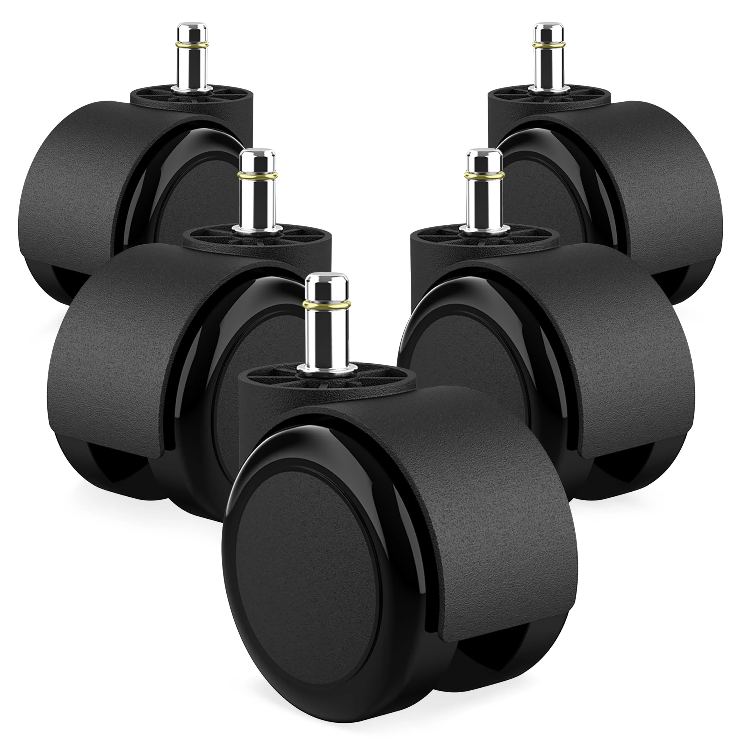 Zestaw 5 kółek do krzeseł biurowych 10 mm x 22 mm RAVN HAMAN – Rolki do twardych podłóg do 175 kg – bezrysowe kółka obrotowe – płynne toczenie – gumowe kółka do krzeseł biurowych