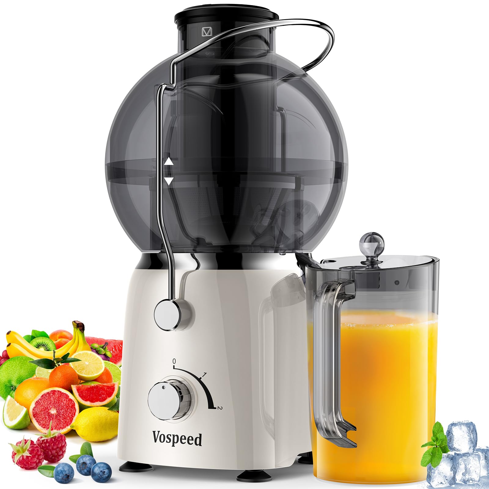 Vospeed Slow Juicer, sokowirówka z dużym pojemnikiem na ścinki, 2 prędkości, czarna (biała) biały