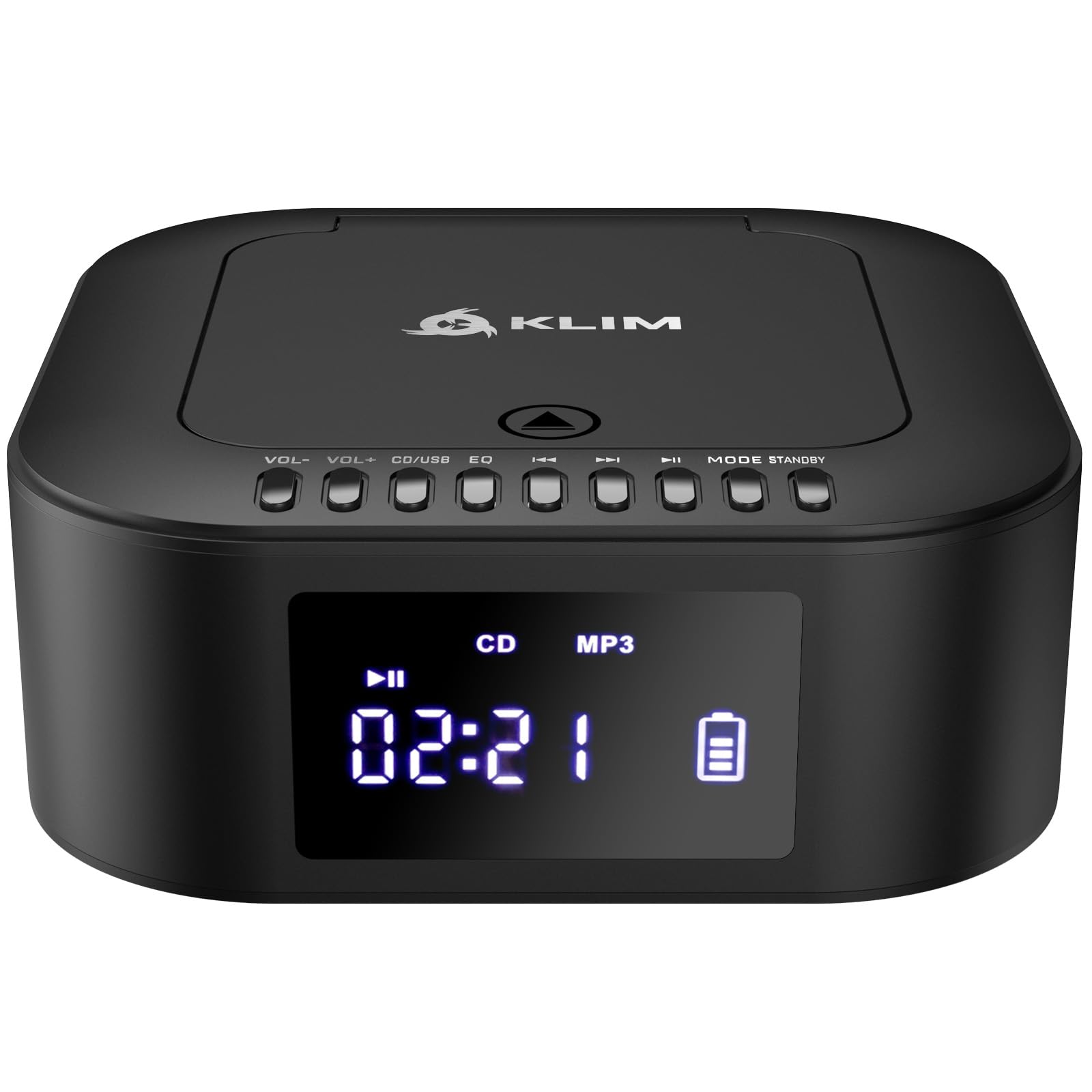 KLIM Boombox E1 Przenośne radio CD - Extra BASS z subwooferem - Radio FM, CD, Bluetooth, USB, Bluetooth, MP3, tryb przewodowy i bezprzewodowy z akumulatorami - pilot zdalnego sterowania - czarny