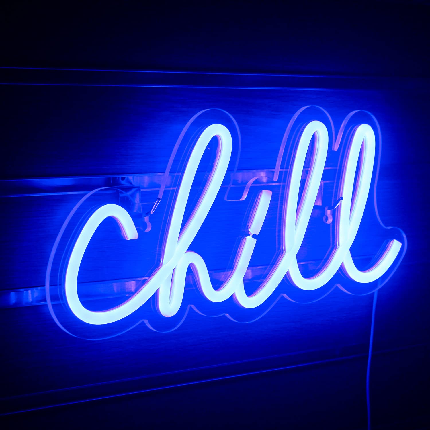 Chill, neonowy znak, niebieski, znak LED, neonowa lampa ścienna, 35 cm x 18 cm, neonowe znaki do dekoracji ścian, neon do sypialni, baru, hotelu, pokoju gier F-chill