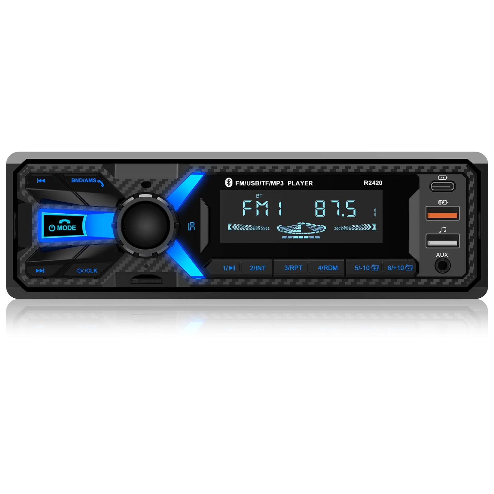 RDS radio samochodowe Bluetooth ze złączem ładowania typu C, Wistrue FM/AM niebieski