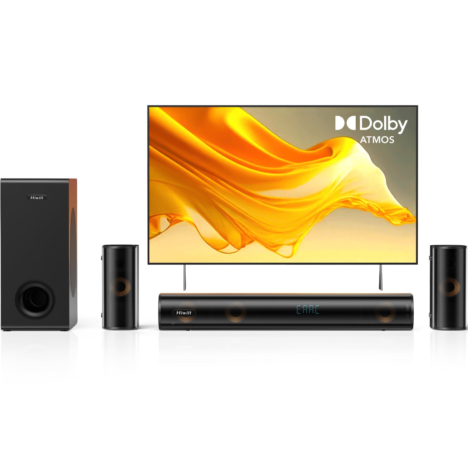 Hiwill 5.1CH Soundbar do telewizora, Dolby Atmos Surround Sound System, 2 przewodowe głośniki surround, 5,25" Subwoofer Soundbar do telewizora, Czysty Dźwięk, 380W Moc Szczytowa, HiElite A51