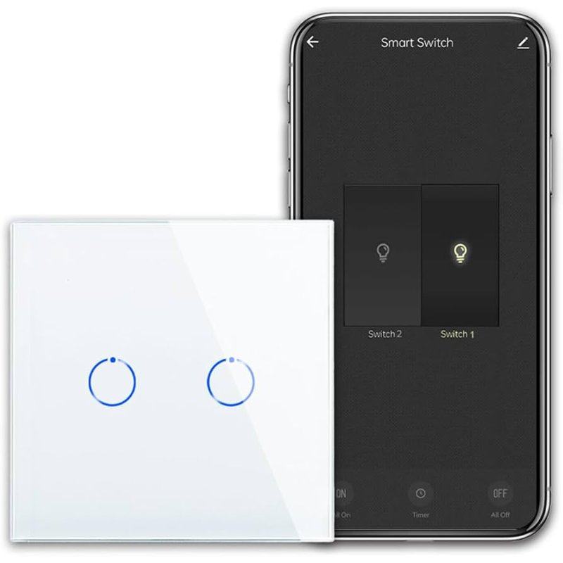 CNBINGO Smart Touch włącznik światła współpracuje z Alexa, Google Assistant, przełącznik Wi-Fi, podtynkowy, ze szklanym panelem, przełącznik ścienny