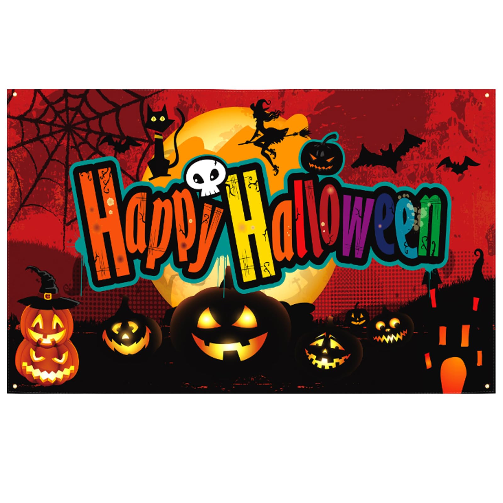 BENTOBEN Halloweenowy baner, Halloween dekoracja tło baner flaga Halloween podwórko jesień kreatywny dekoracyjny baner wewnątrz i na zewnątrz baner dyni szczęśliwe Halloween (90 x 150 cm)