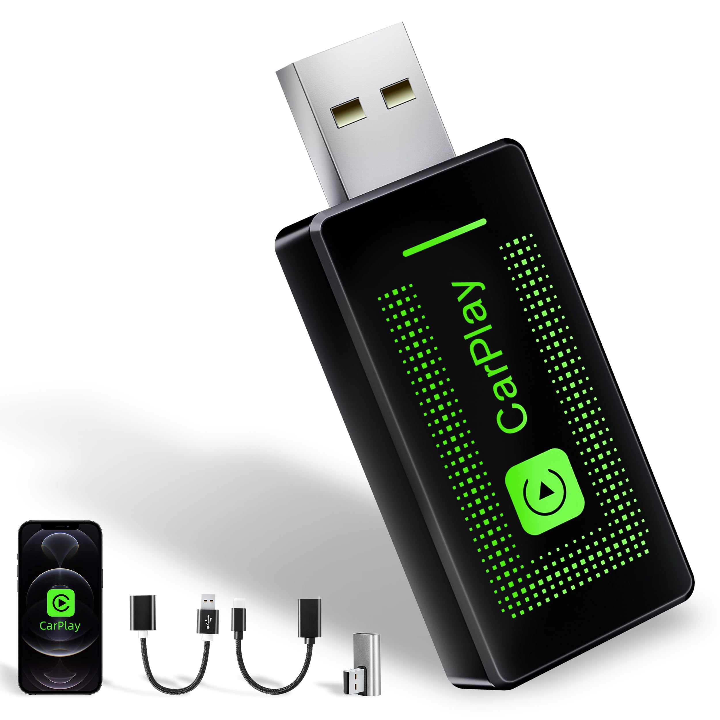 Lyssiefeel Bezprzewodowy adapter Carplay do iPhone'a, 2024 Upgrade, USB CarPlay, bezprzewodowy pendrive, łatwy Plug & Play, kompatybilny z samochodami od 2016 i iPhone iOS 10+