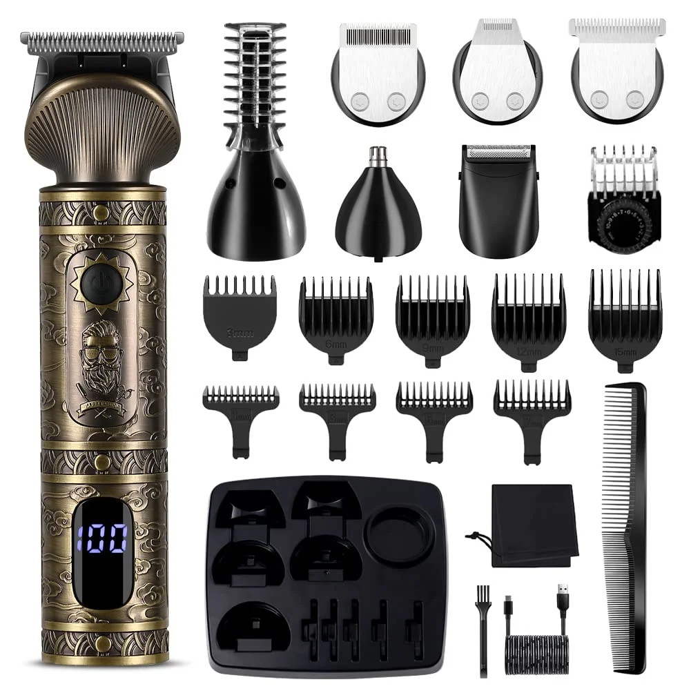Scttomon Beard Trimmer Kit Professional Hair Clipper Trimmer Zero Gapped T-Blade Trimmer Electric Shaver Razor Nose Body Trimmer for Men Cordless Grooming Kit 7 in 1