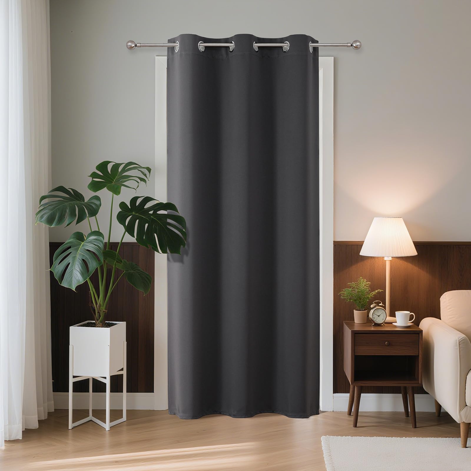 Joydeco Zasłona zaciemniająca do wnętrz, 1 sztuka, zasłona z oczkami do nowoczesnej sypialni, salonu Ciemnoszary B150 x H195 cm (1 Panele)