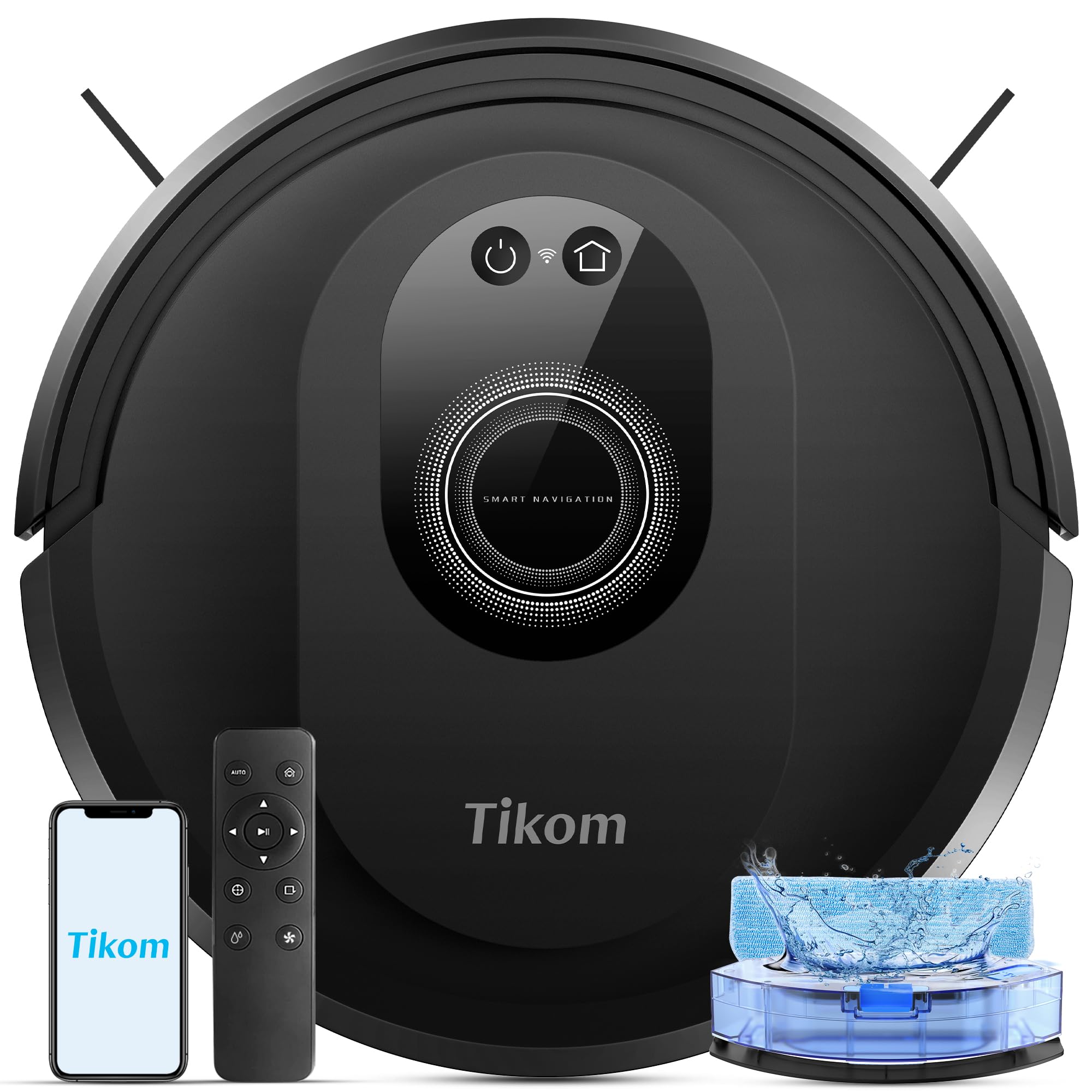 Tikom G8000 Max robot odkurzający z funkcją wycierania 2 w 1, odkurzacz automatyczny, 5000 Pa, automatyczne ładowanie, Wi-Fi, maks. 150 min