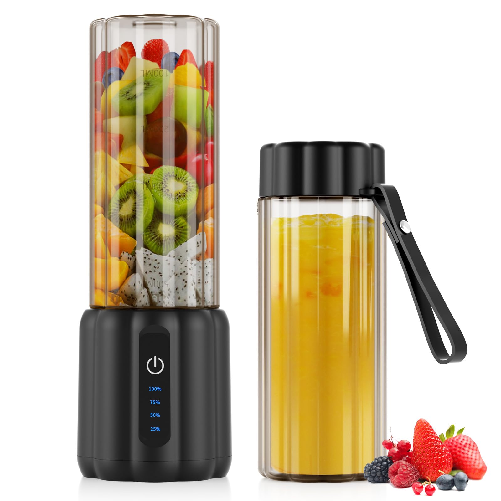 COKUNST Mini przenośny mikser Smoothie Maker to go, wydajny 22000 obr./min, 500 ml mikser stojący do smoothie z 6 nierdzewnymi ostrzami, z pokrywką podróżną