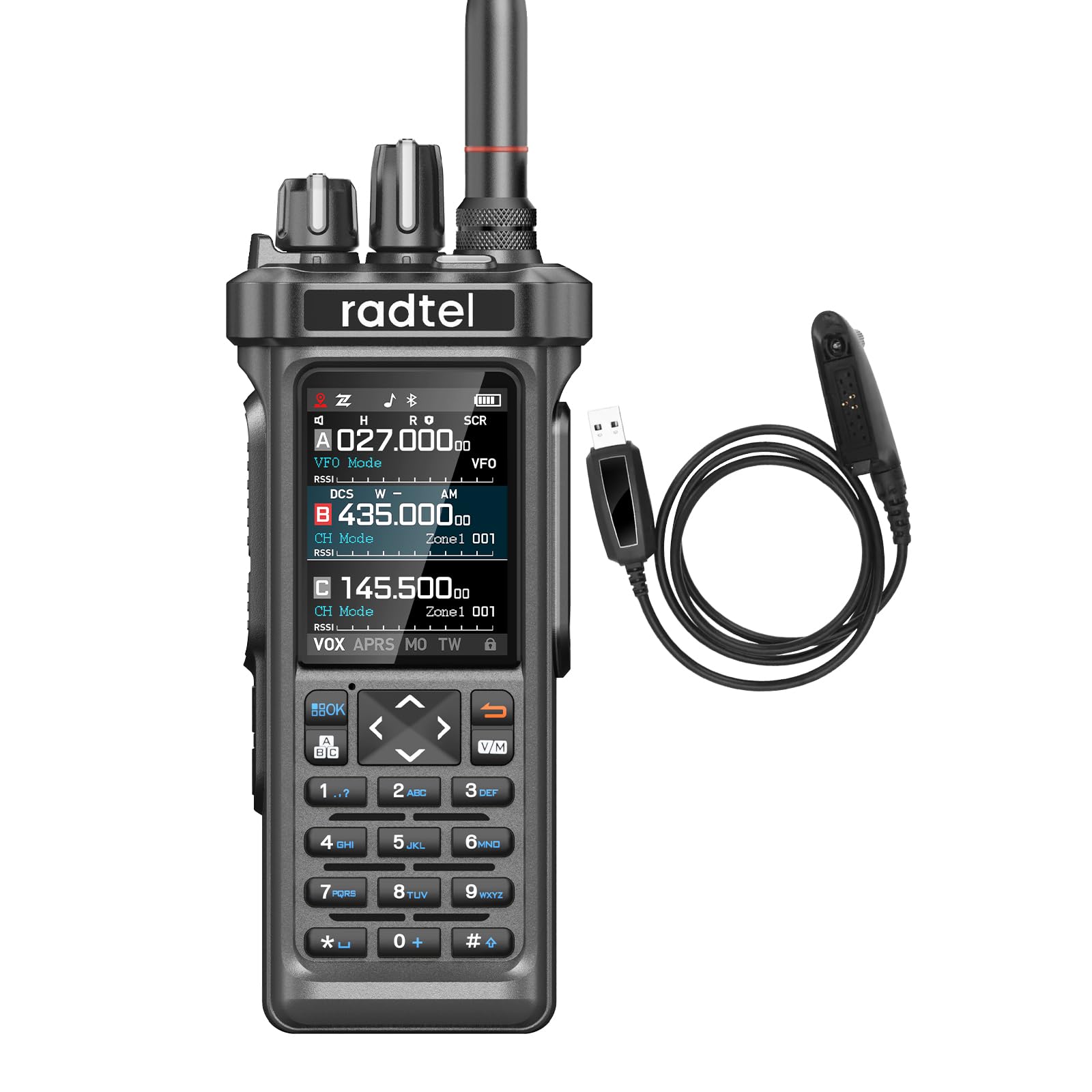 Radiotelefon Radtel RT-950 o mocy 10 W, przenośny, dwukierunkowy radiotelefon dalekiego zasięgu, odbiór AM/FM/CB/SW/MW/LW, GPS/APRS, bezprzewodowe programowanie Bluetooth, NOAA