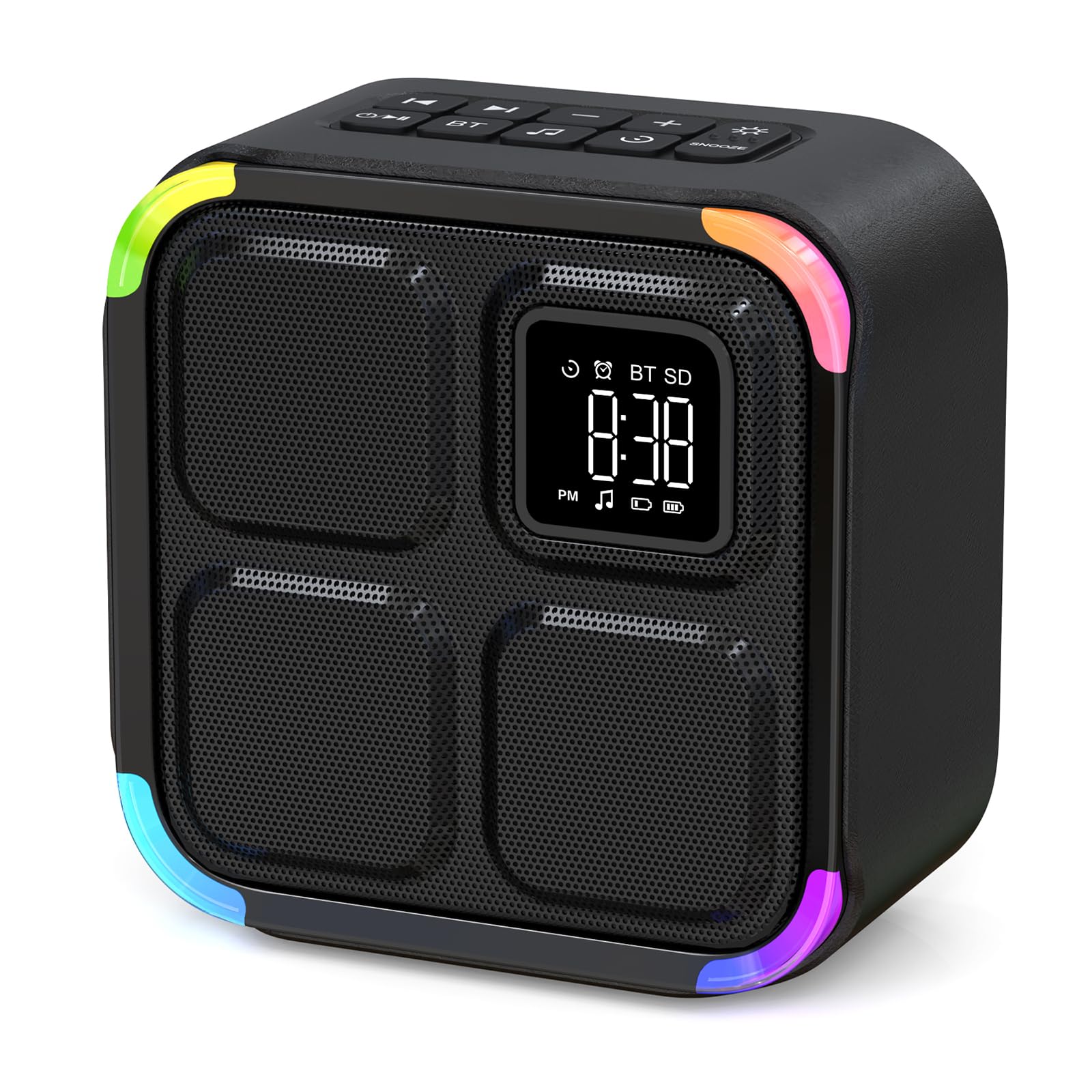 APUZOM Głośnik Bluetooth z budzikiem, 30 naturalnych dźwięków, 5 w 1: lampka nocna, zegar stołowy, timer snu, pokaz świetlny LED